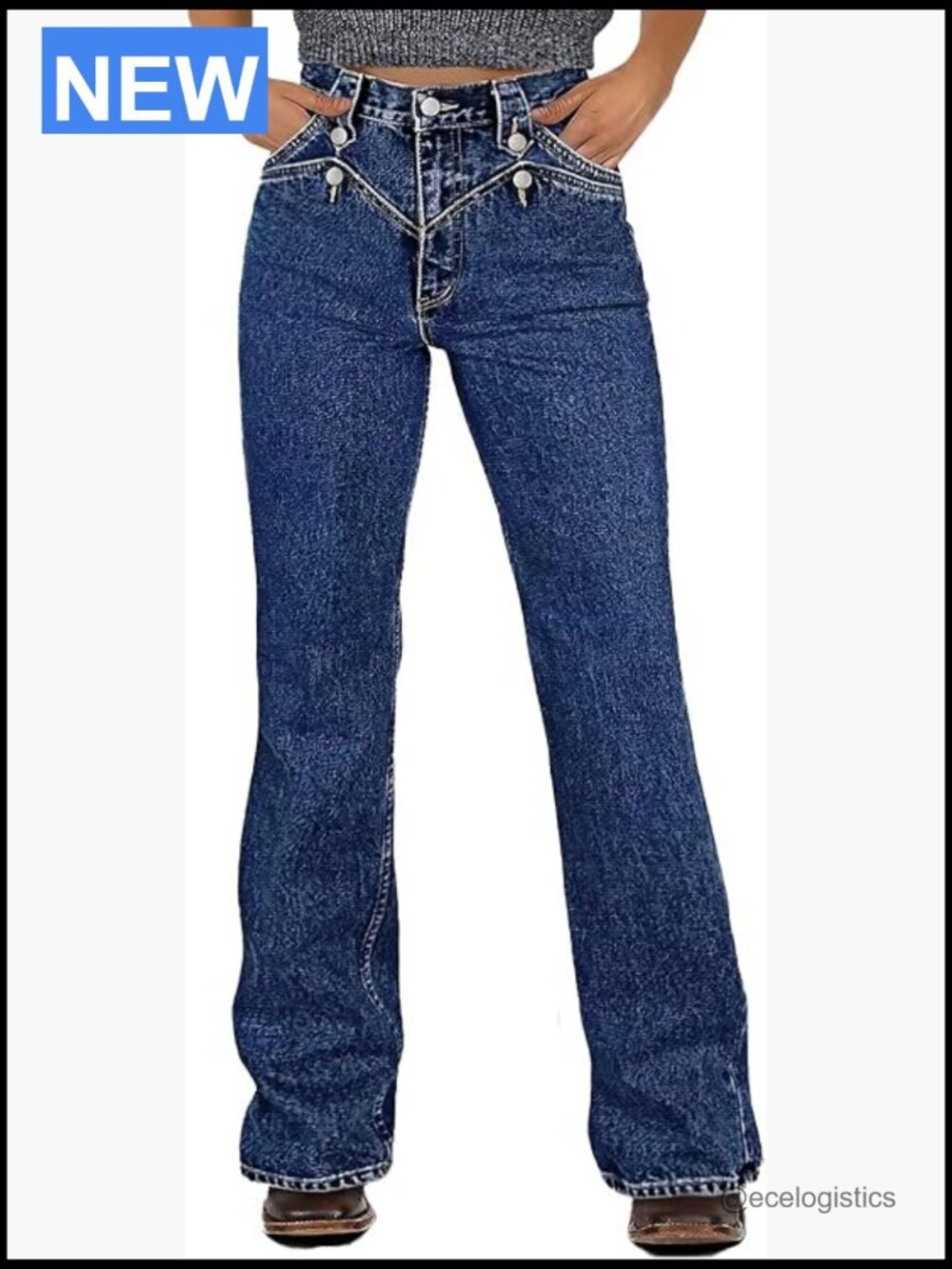 High Rise Bootcut Jeans with Button Decor Stretch Denim Flare Bell Bottom